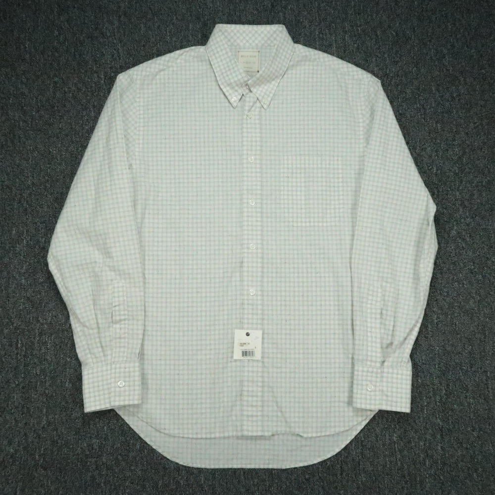 Billy Reid Shirt Mens Large White Gray Tuscumbia BD Long Sleeve Cotton Silk